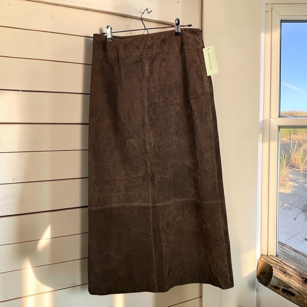 Vintage Suede NWT Maxi Skirt Lord & Taylor 12 Brown 100% Leather Earthy Boho